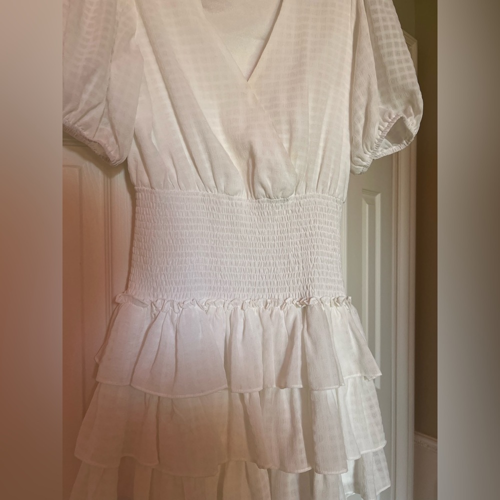 Falling Love White Ruffle Mini Dress - Picture 4 of 6